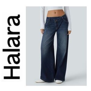NWT HALARA Flex™ Asymmetric Low Rise Zipper Pockets Baggy Wide Leg Jean